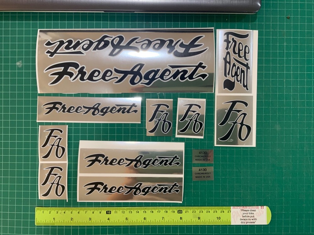 Free agent backing with chrome BMX sticker decals