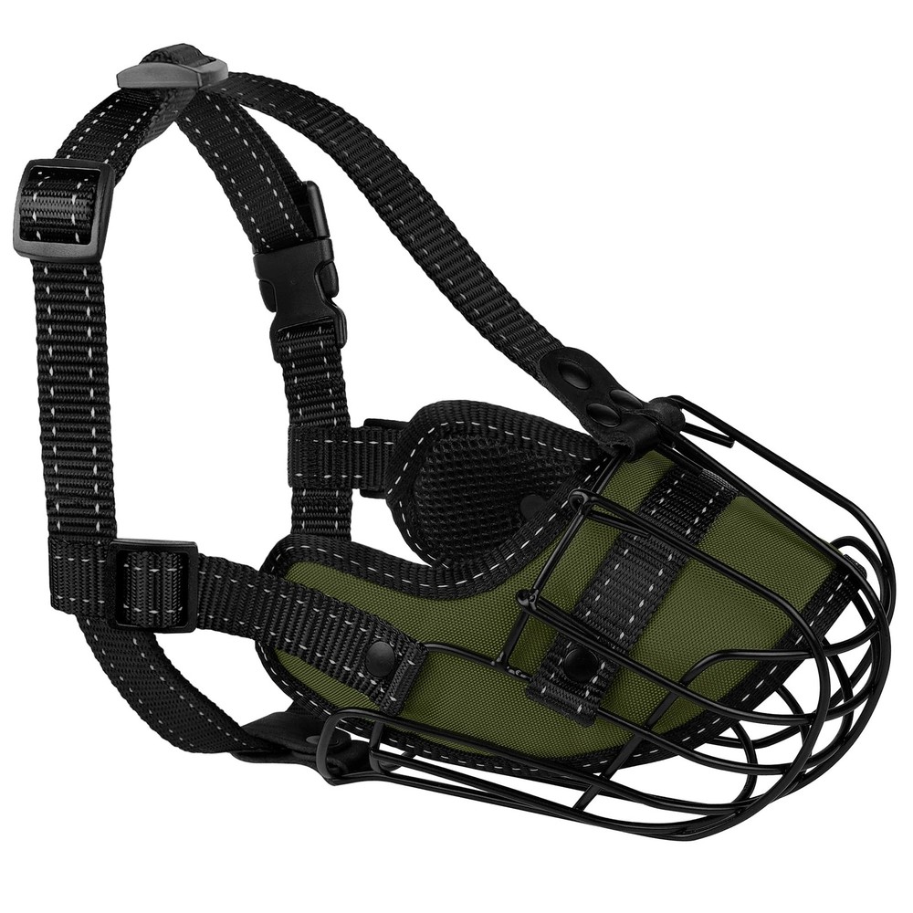 OOPSDOGGY Pitbull Dog Muzzle Reflective Metal Mask Secure Wire Basket Muzzle ...