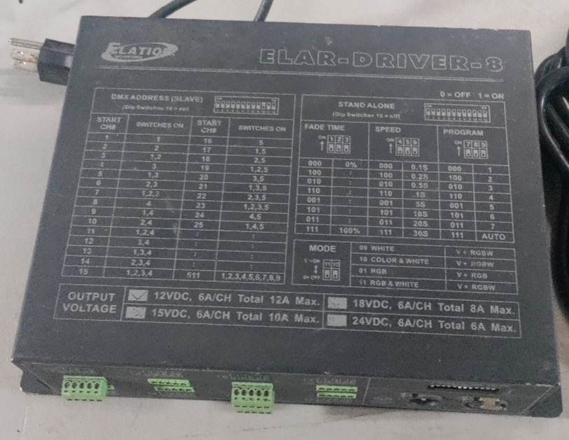 Elation ELAR- DRIVER-8. Lighting Controller Power on Tested