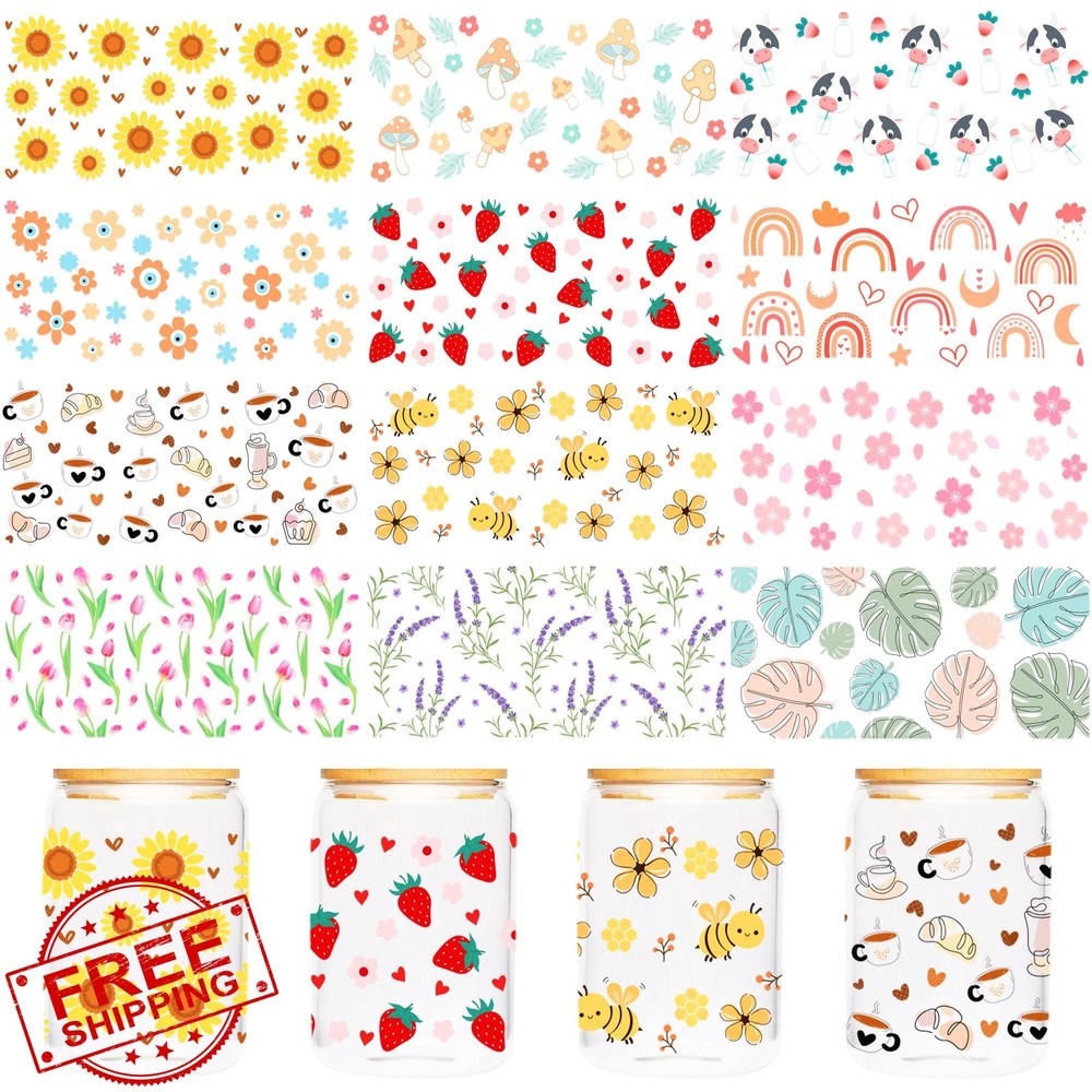 UV DTF Cup Wraps 12 Sheets Boho Glass Sticker for 16oz Cups