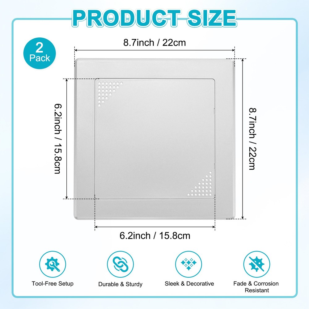 2-Pack Access Panel for Drywall, 6x6" Plastic [Silver Tone, Vented Square]