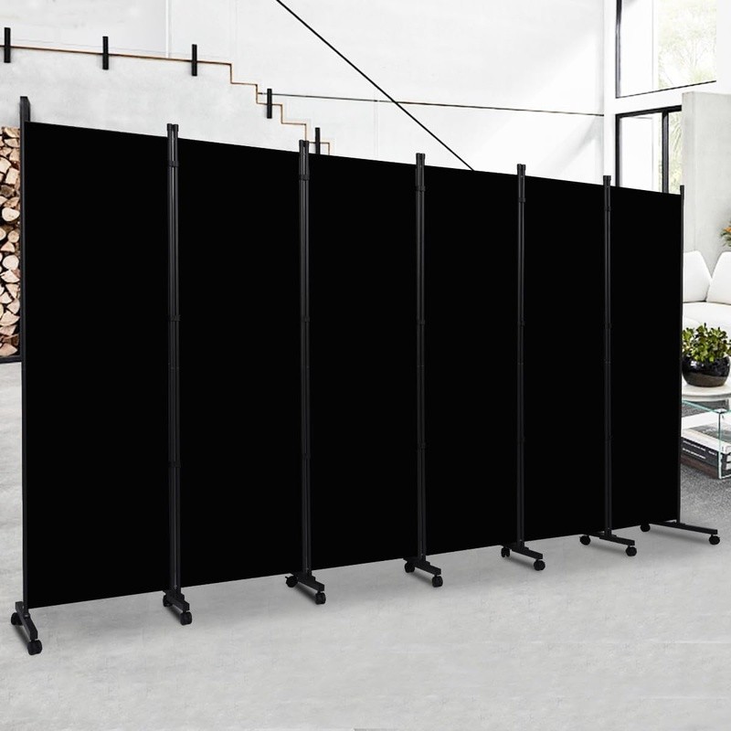 Portable 6 Panel Room Divider Adjustable Rolling Privacy Screen W/ Wheels New
