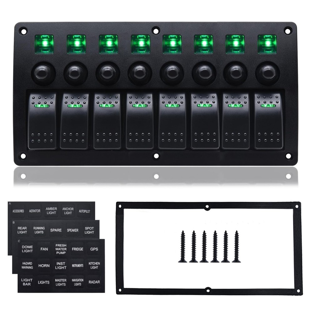 Geloo 8 Gang Marine Rocker Switch Panel, Boat Switch Panel Waterproof, Marine...