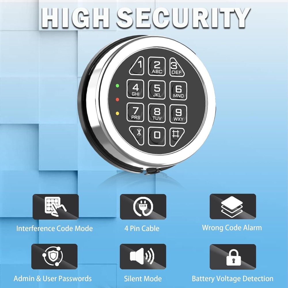 Electronic Gun Safe Lock Replacement Keypad Chrome 14 Pin DIY Security
