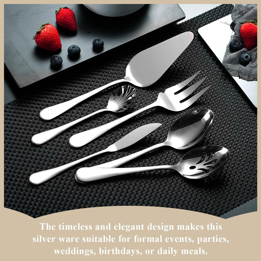 Silverware Serving Set 6 Pieces, Stainless Steel Serving Spoons Set, Flatware...