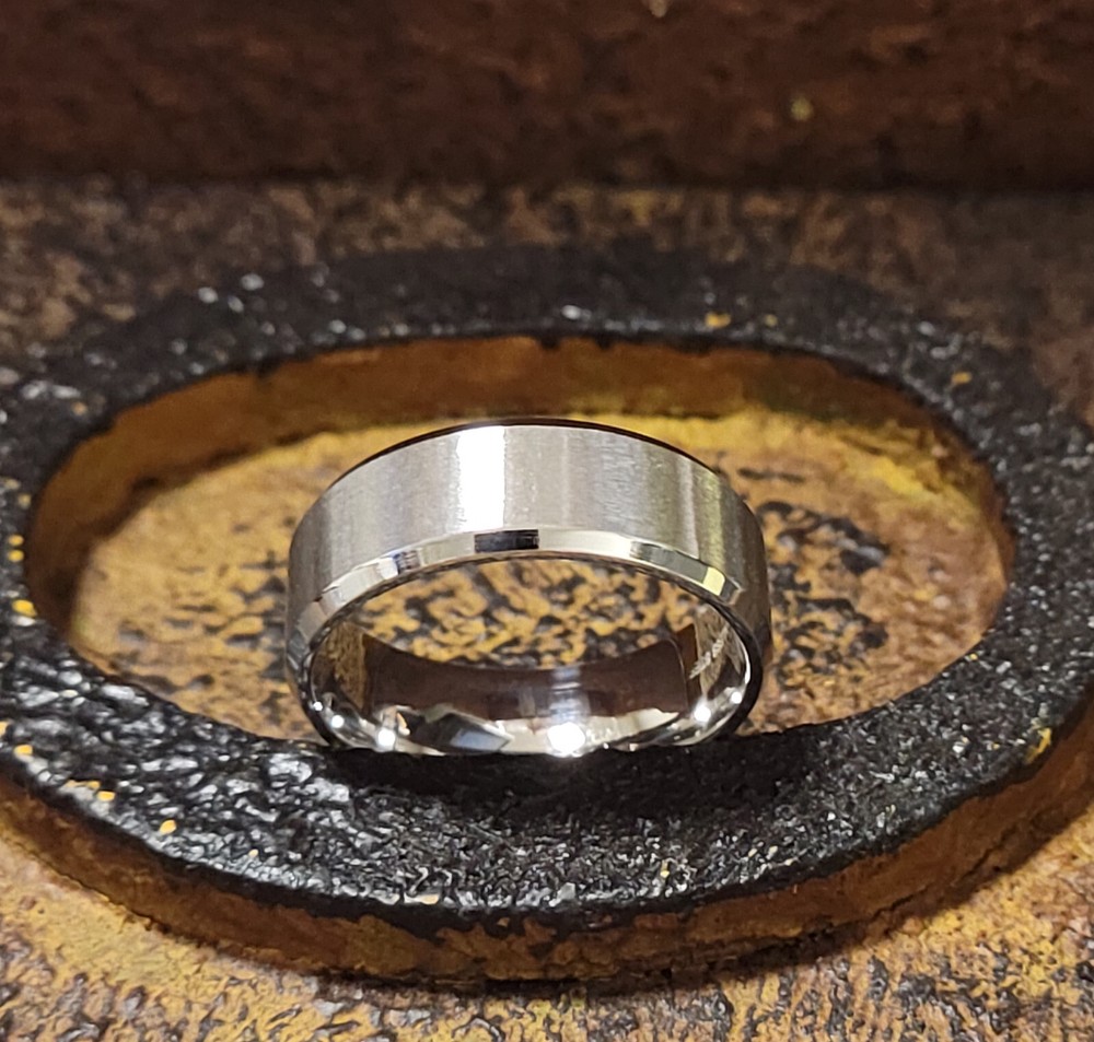Men's Traditional Silver Wedding Ring - Step Edges Guys Wedding Ring