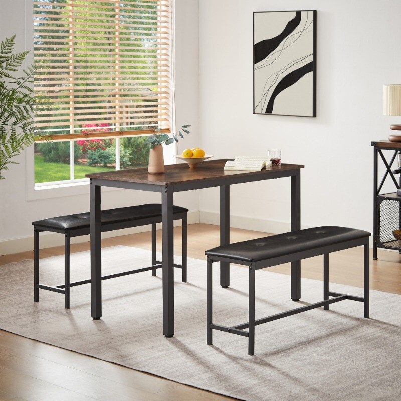 Dining Table Set Barstool Dining Table with 2 PU Upholstered Benches for Kitchen