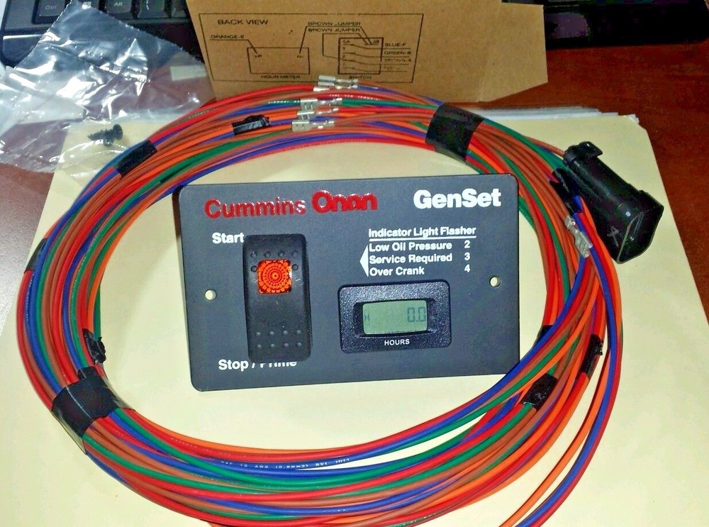 ONAN SILENT REMOTE GAS START SWITCH PANEL HOUR METER & 25' HARNESS 8-PIN PLUG