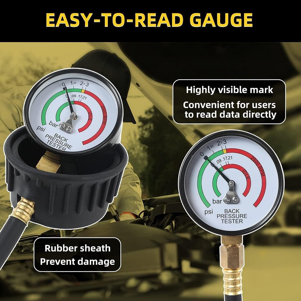 Auto Car Exhaust System Back Pressure Tester Meter Gauge Test Tool Kit Sensor