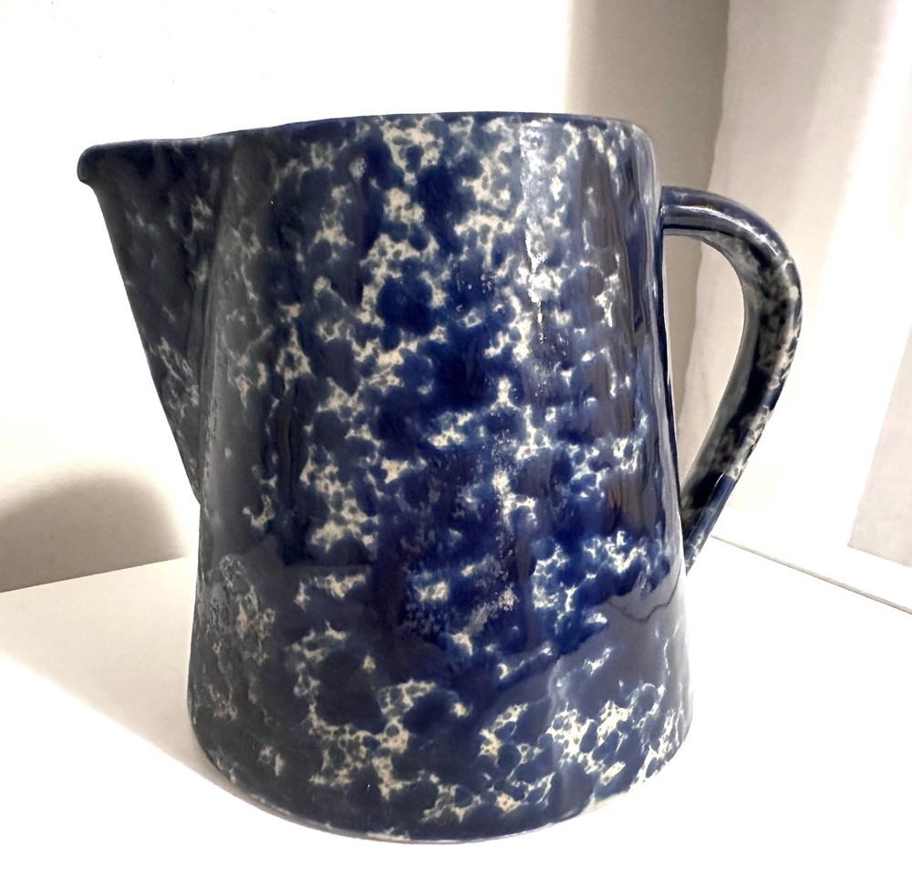 Speckled Blue And White Ceramic Pitcher With Handle