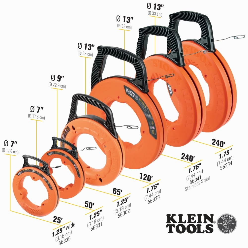 Klein Tools 56331 50-Foot Steel Fish Tape Wire Puller Double Loop Tip