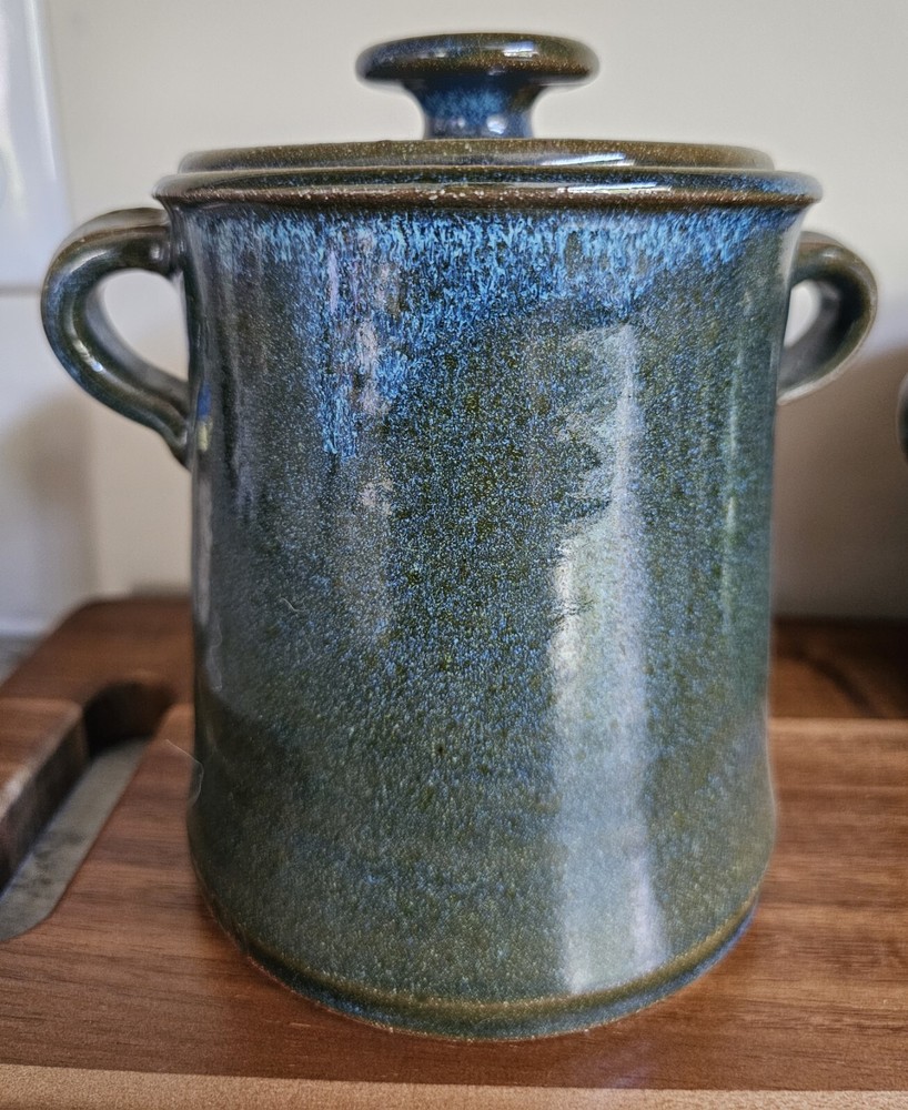Scull Handmade Pottery 3 Canisters Green Jar Storage Unique