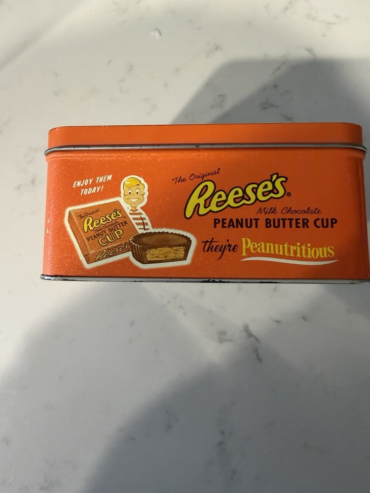 Reese's Orange Advertising Tin 1997 Candy & Nuts Theme