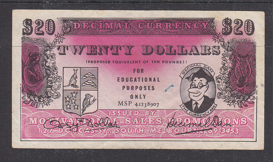 BANKNOTES:1966 DECIMAL CURRENCY EDEUCATION NOTE $20.00
