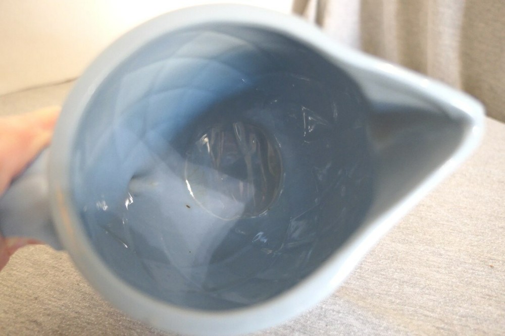 Vintage Blue Diamond Pattern Ceramic China Pitcher Made in USA