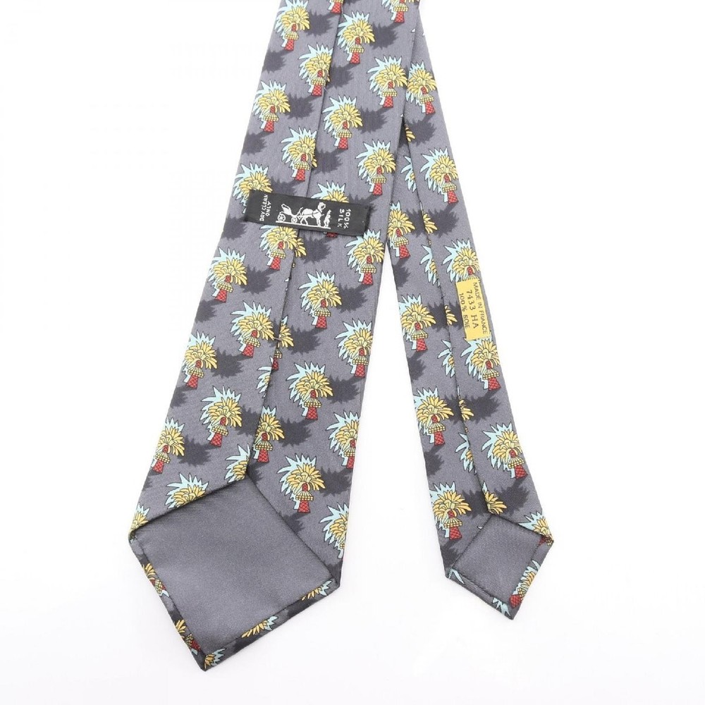 HERMES Tie Apparel Silk Gray Used