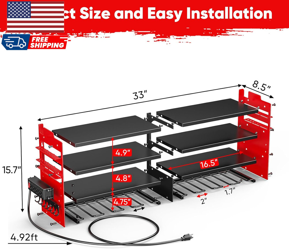 Power Tool Organizer Wall Mount 4 Layer Heavy Duty Metal Tool Storage Rack Pow