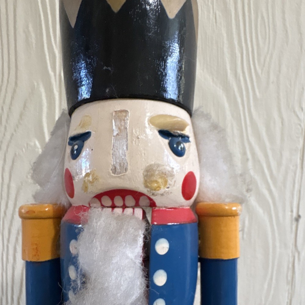 Wood Nutcracker Christmas Figure Blue Red Black White Yellow Solid Decorative
