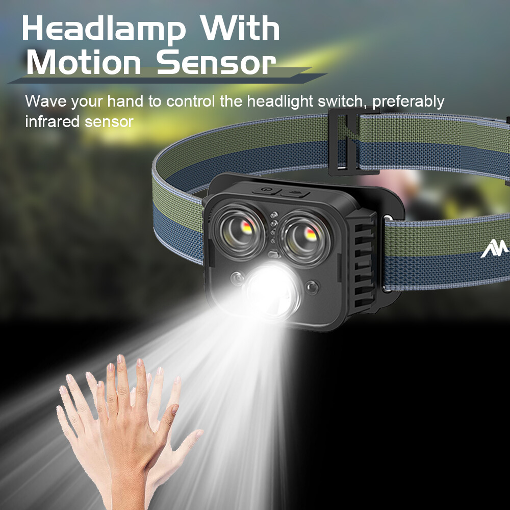 LED Motion Sensor Headlamp USB Rechargeable Headlight Torch Flashlight Band Work