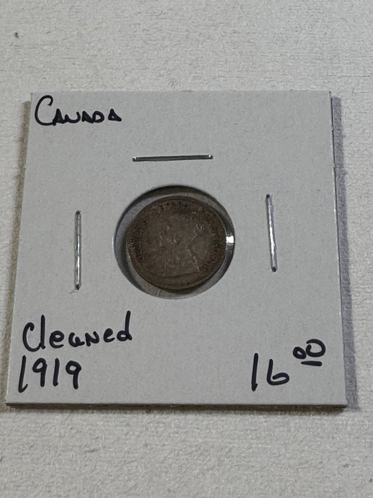 1919 Canada 5 Cents Small Silver Coin Cleaned
