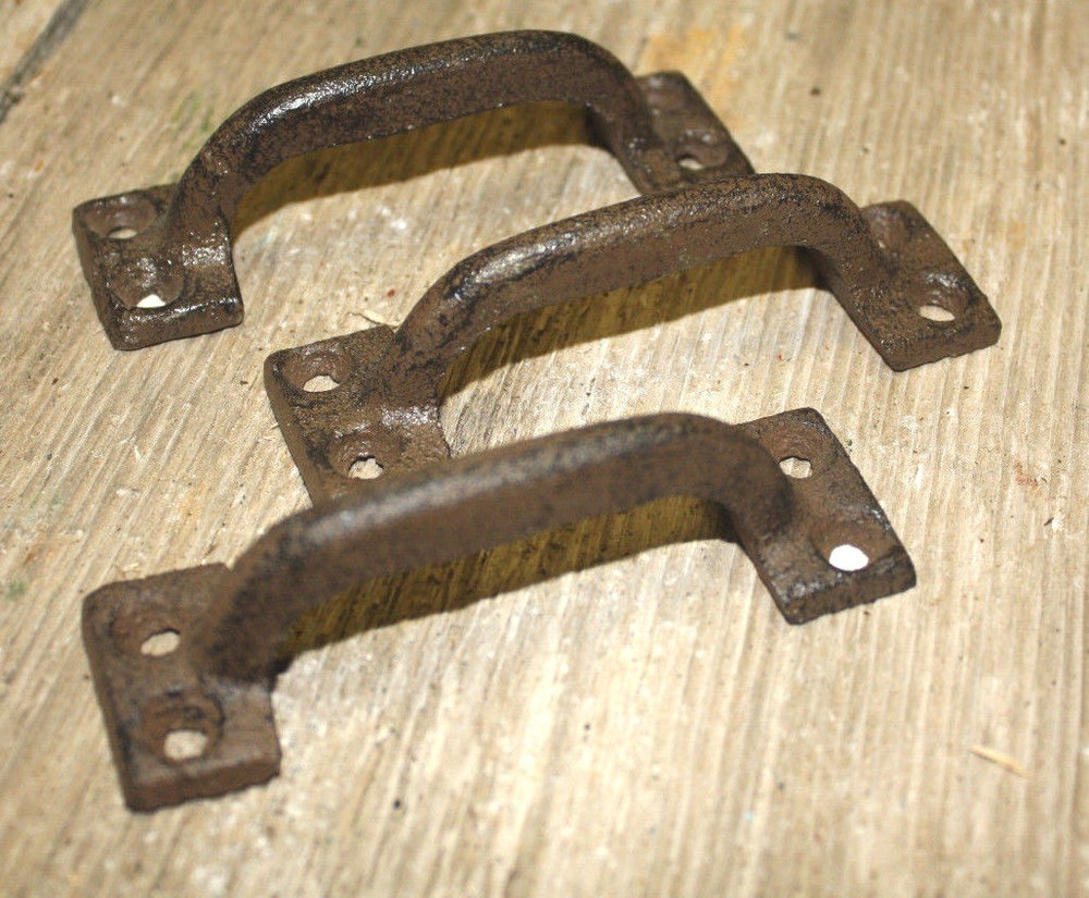 3 Cast Iron TINY Antique Style RUSTIC Barn Handle, Gate Pull Shed Door Handles