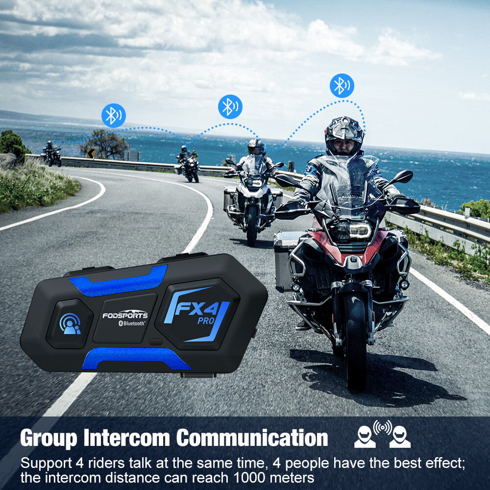 Motorcycle Headset Intercom Intercom FX4 PRO 1000m Full Duplex 4 Tab FM