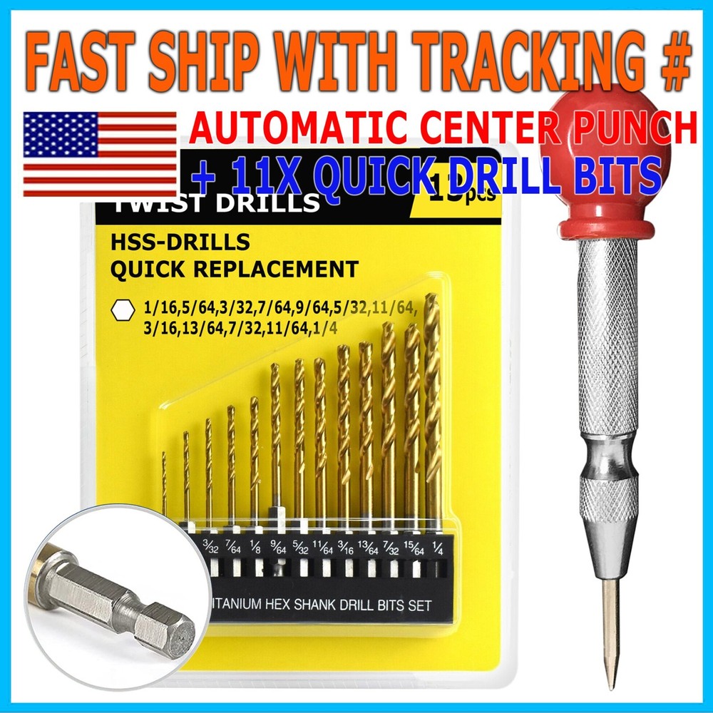 Quick Drill Bit Set Automatic Center Punch Strikes Surface Hammer Spring Loaded