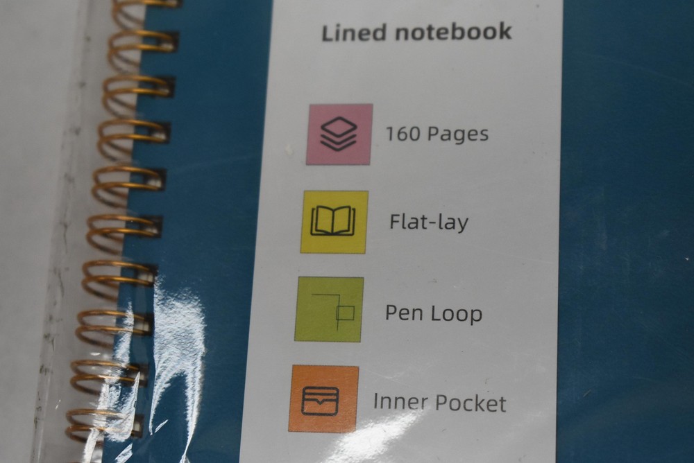 Halowrite Spiral Lined Notebook 160 Pages Teal Flat-Lay Pen Loop Inner Pocket