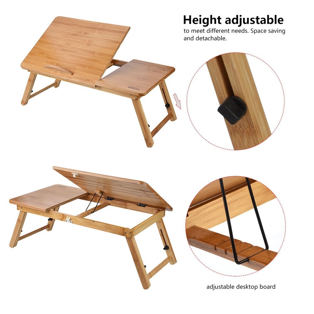 Foldable Bamboo Laptop Desk Height Notebook Stand Bed Sofa Table with