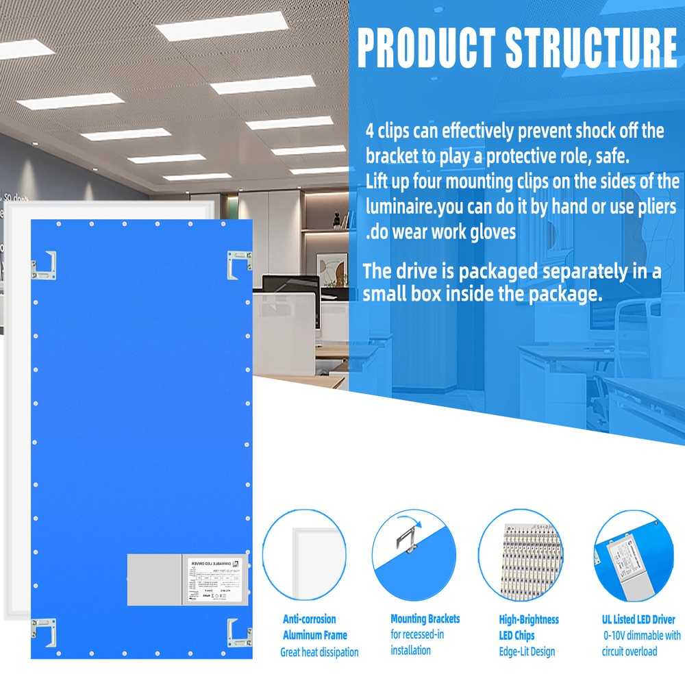 2X4FT LED Flat Panel Light 7800LM 4X75W 5000K Drop Ceiling Ceiling Office Lights