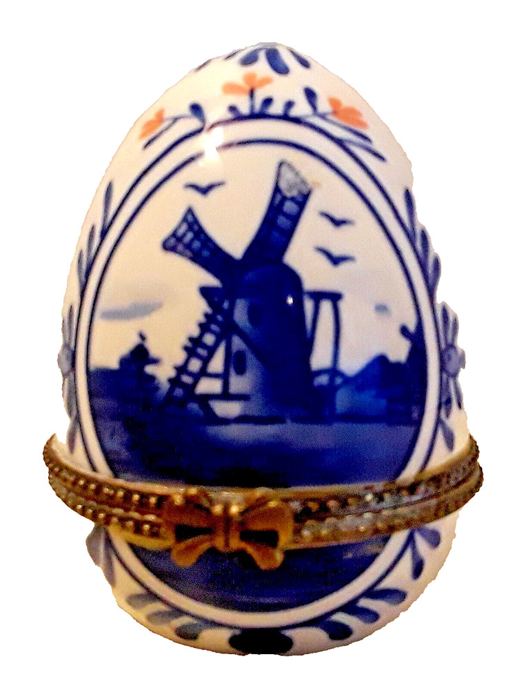 Egg Shaped-Delft Blue D.A.I.C Hand painted Trinket Box
