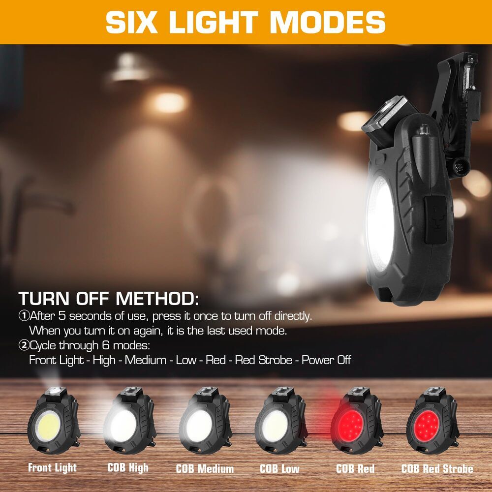 EverBrite 2 Pack Magnetic COB Keychain Work Light Rechargeable Flashlight 6 Mode