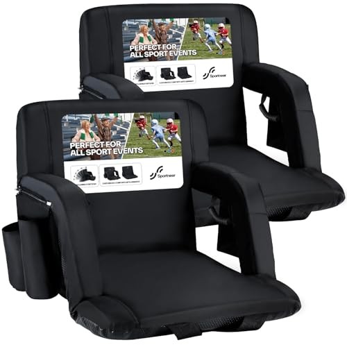 Stadium Seats with Back Support: 2.5'' Thick Regular - 20.5" Black, 2 Pack