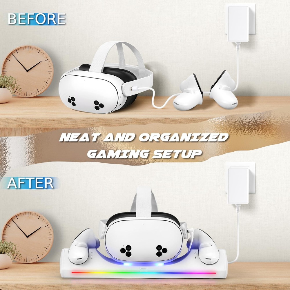 Charging Dock for Quest 3S VR Headset & Controllers, LED Indicator, 2 Batteries
