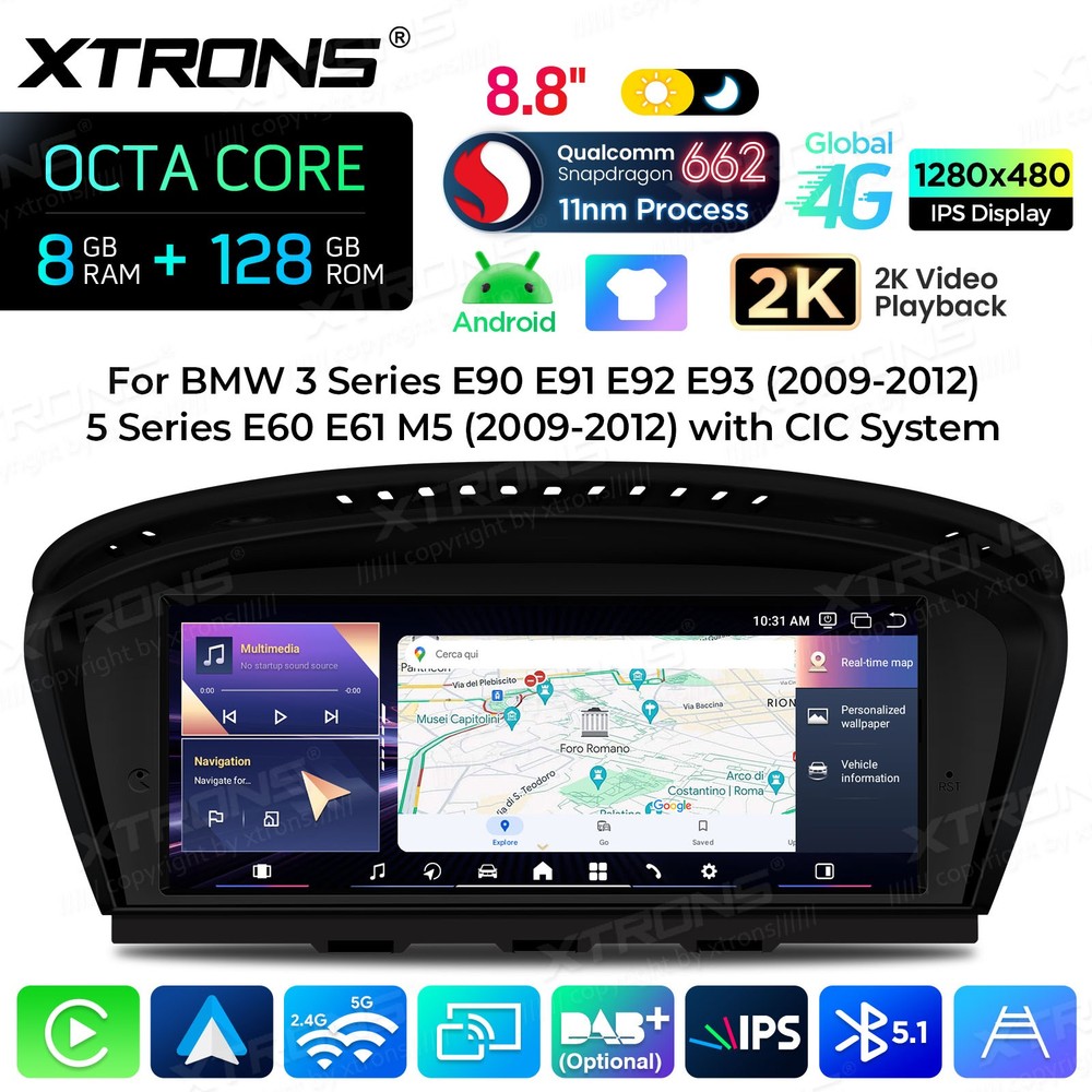 Display Screen for BMW E60/E61/E90/E91/E92/E93 CIC Android 14 8+128G CarPlay 4G