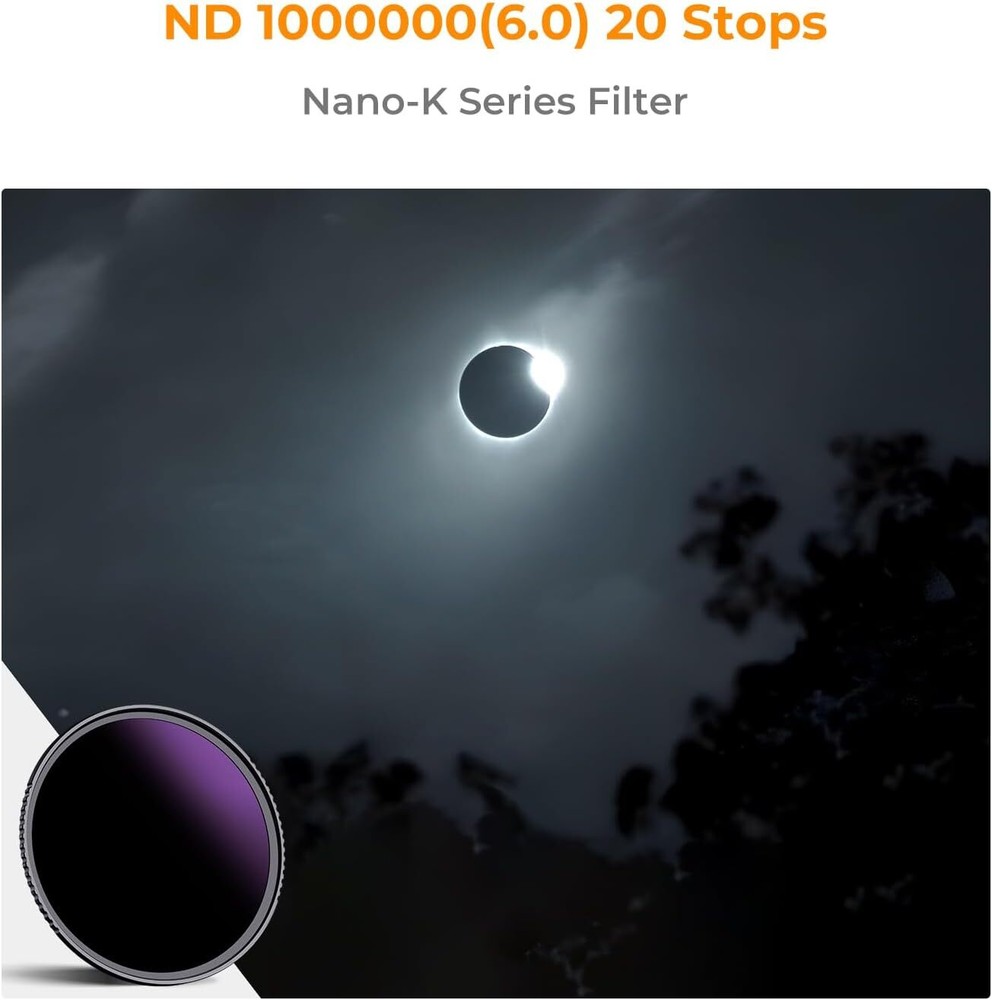 K&F Concept 49-95mm ND1000000 Solid Neutral Density Filter Solar Filter Eclipse