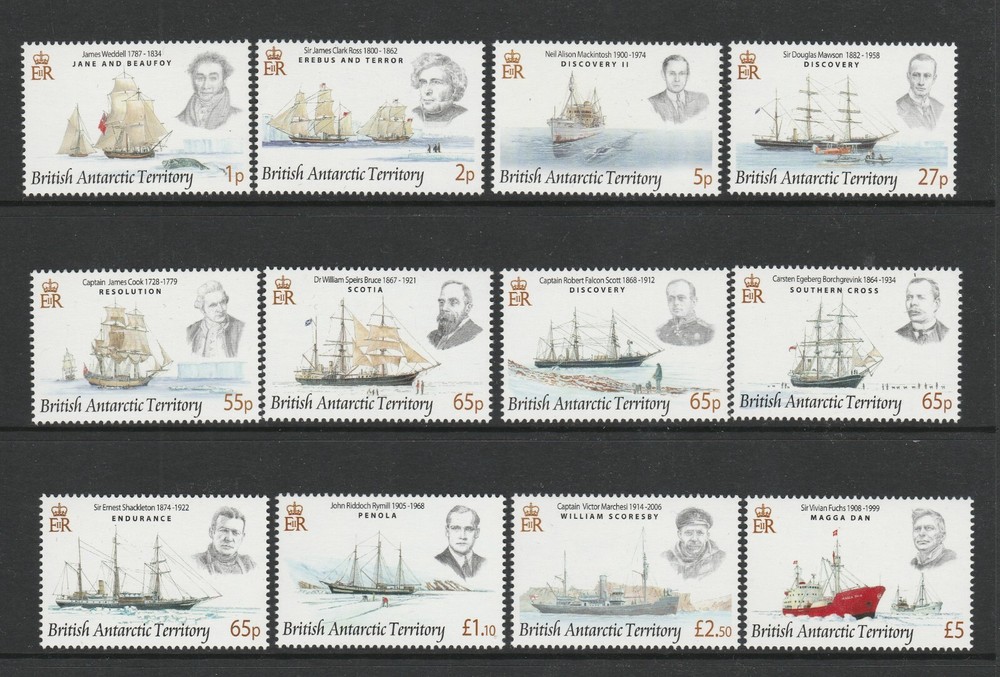 British Antarctic Territory 2008 Explorers & Ships set SG 461-472 Mnh.