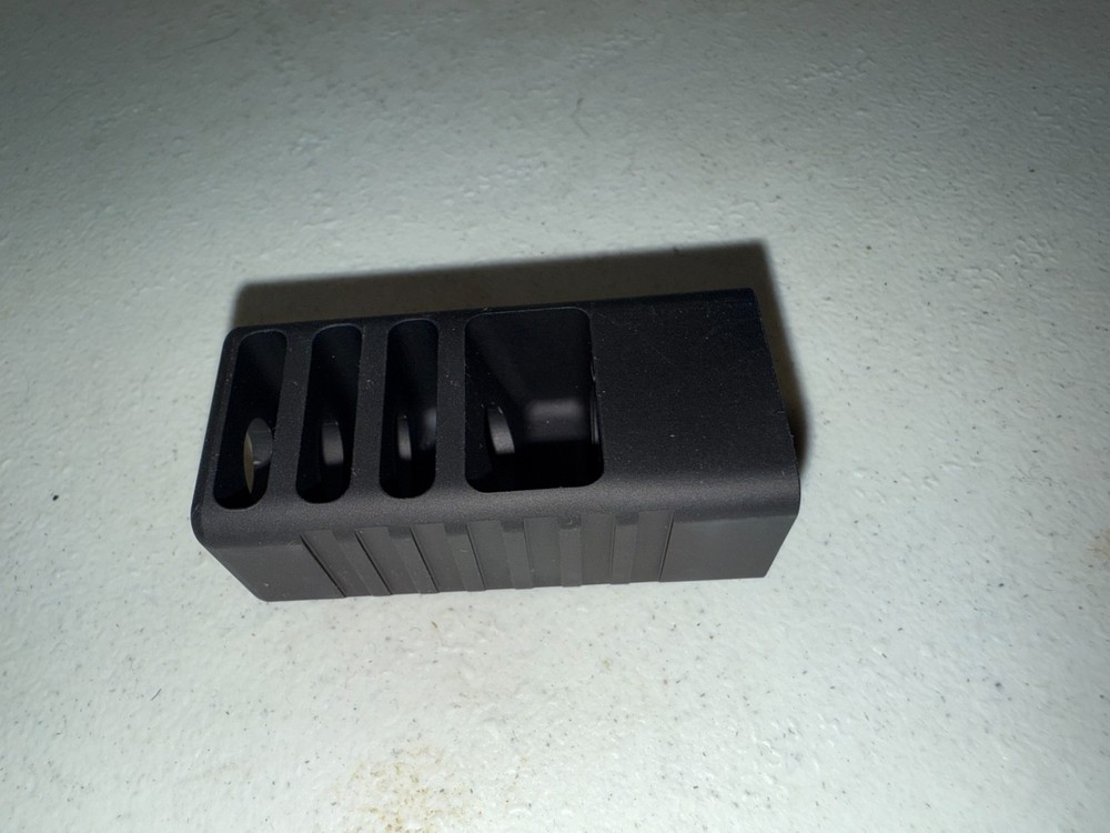 Muzzle Brake Compensator 1/2x28 TPI, For 9 mm Glock, Black Hard Anodized -