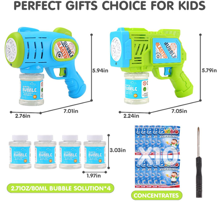 2 Pack Bubble Guns for Kids, LED Light Up Bubbles Machine Blower