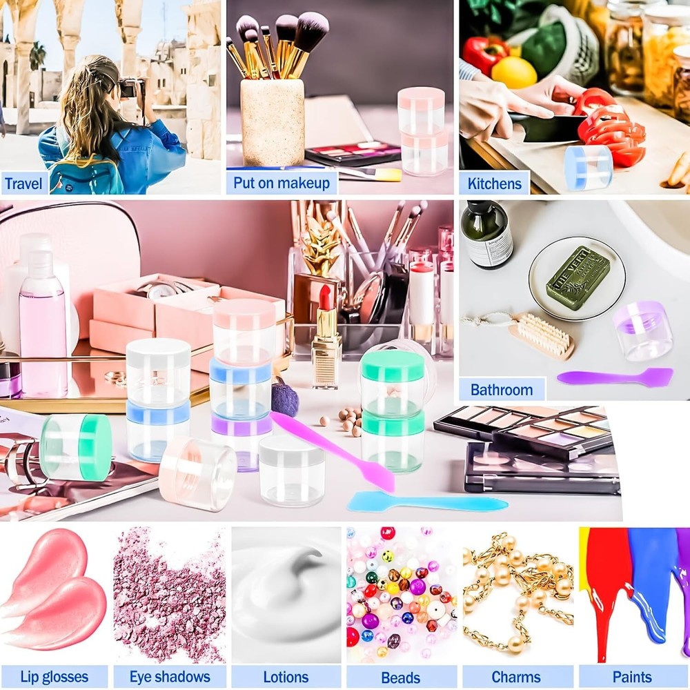 "35 PCS 20G Empty Plastic Containers with Colored Lids Small Makeup Sample "