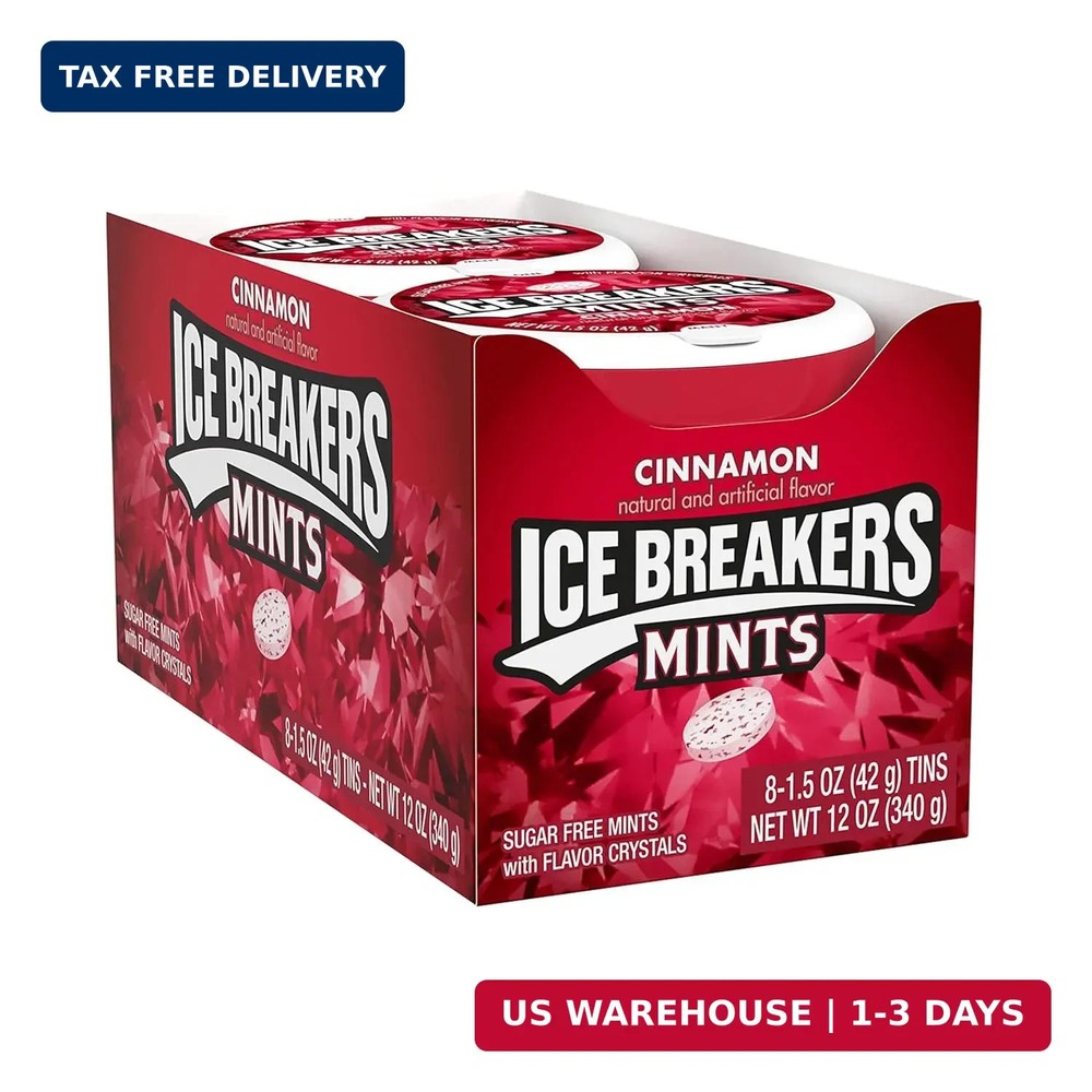 Ice Breakers Cinnamon Sugar Free Mints Tins, 1.5 oz (8 Count)