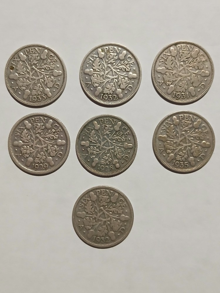 7 Sixpence Silver Coins