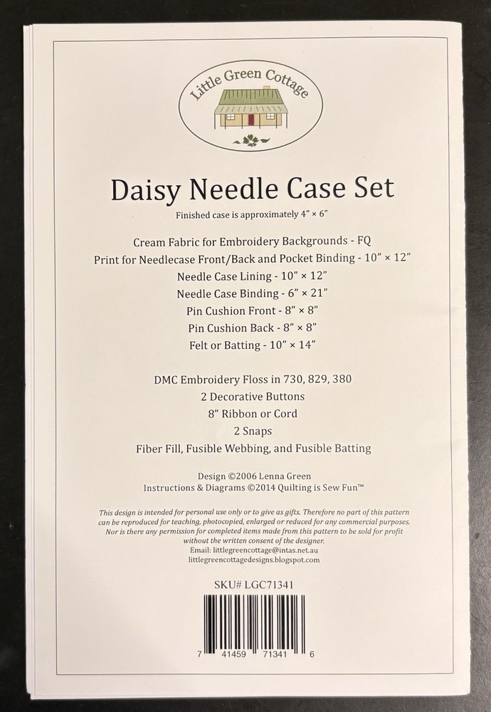 Daisy Needle Case Set Embroidery Pattern By Little Green Cottage