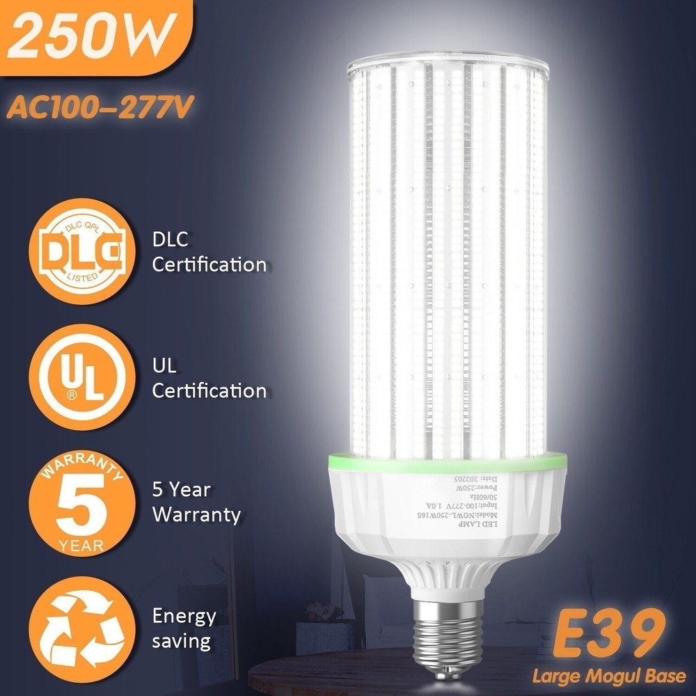 250W LED Corn Light Bulb Warehouse Garage Industrial High Bay Fixture 37,500Lm
