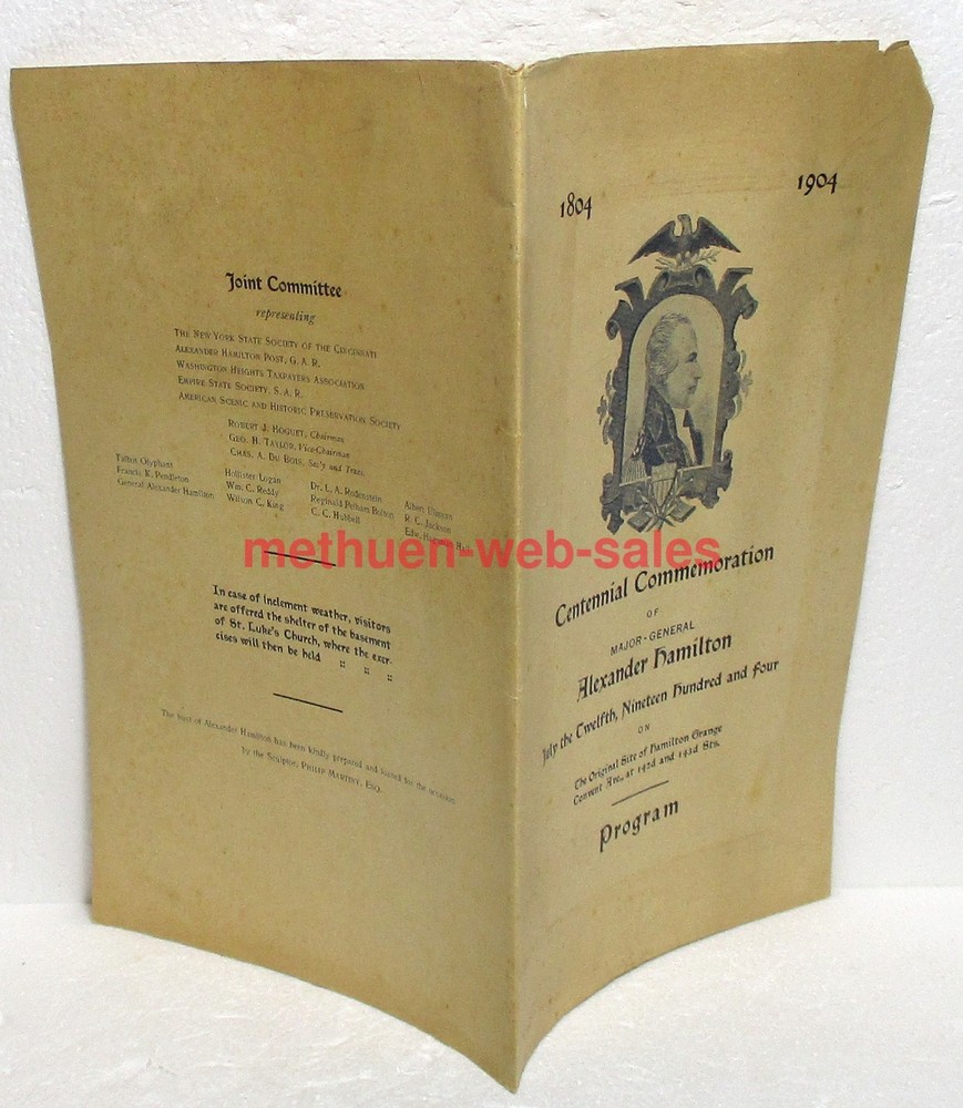 Program~Alexander Hamilton~Centennial Commemoration~1804-1904~SAR,GAR,SOC