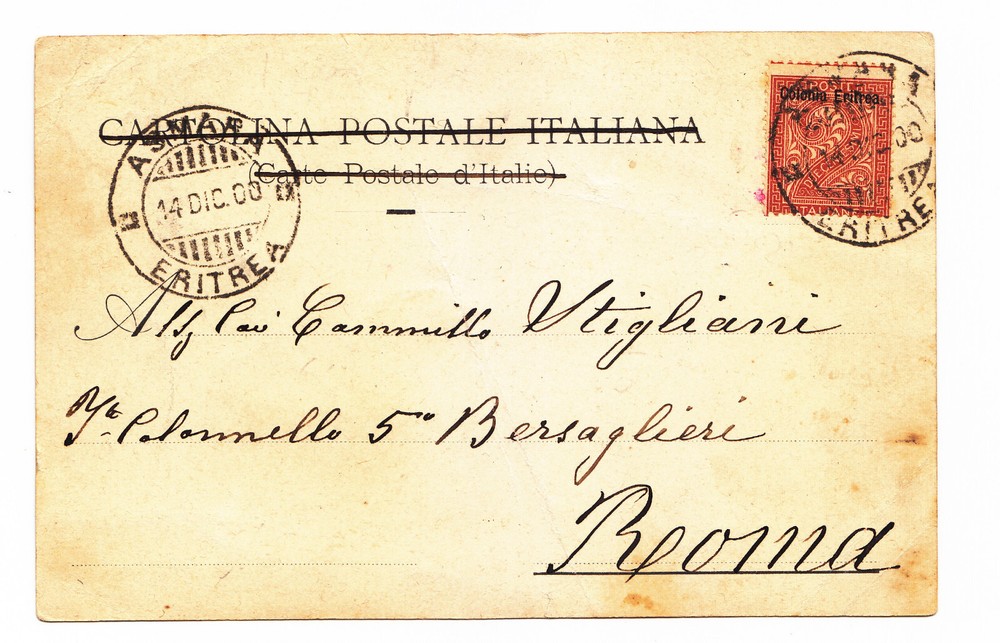RR93-Colony Eritrea-Postcard Asmara With 2 Cents Above.