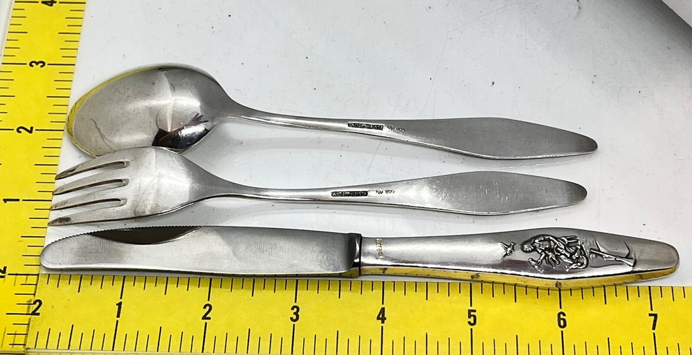 Lutz & Weiss Solid 800 Silver Children’s Dinner Fork Spoon +Knife Silverware Set
