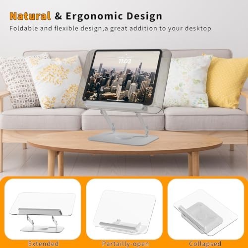 Adjustable Acrylic Book Stand with 360° Rotating Base & Page Clips - Foldable Ho