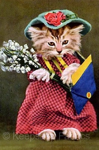 Dressed Up Kitten Cotton Quilt Block Multi Sizes (2A