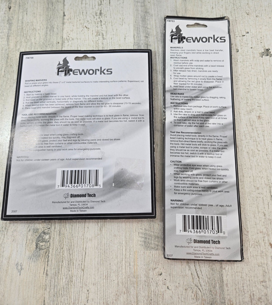 Fireworks Diamond Tech Glass Working Steel Mandrels & Rake Shaping Marvers